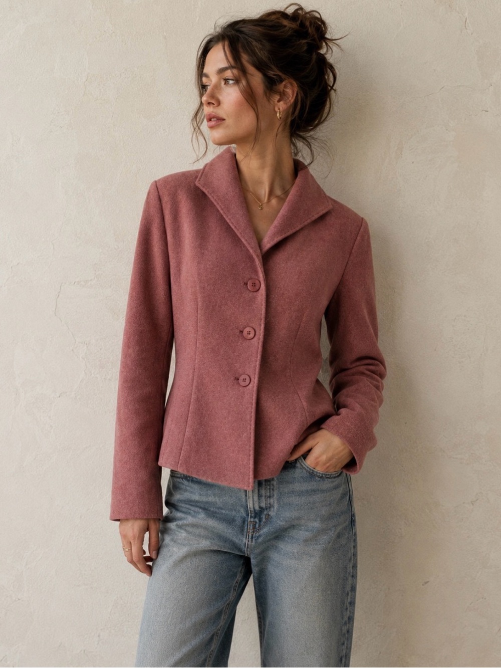 Petite Sophisticate Dusty Rose Three-Button Blazer Wool-cashmere Blend Sz8 SC3